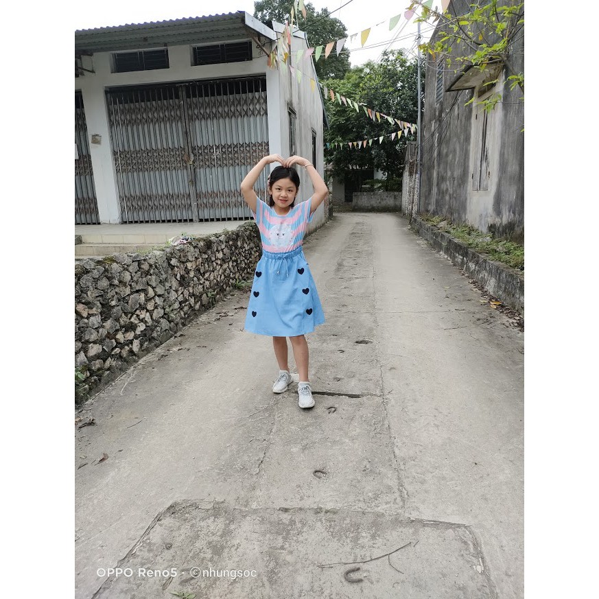 [sz 140_170] Đại cồ Váy jean phối cotton cho bé gái size đại, hàng quảng châu cao cấp