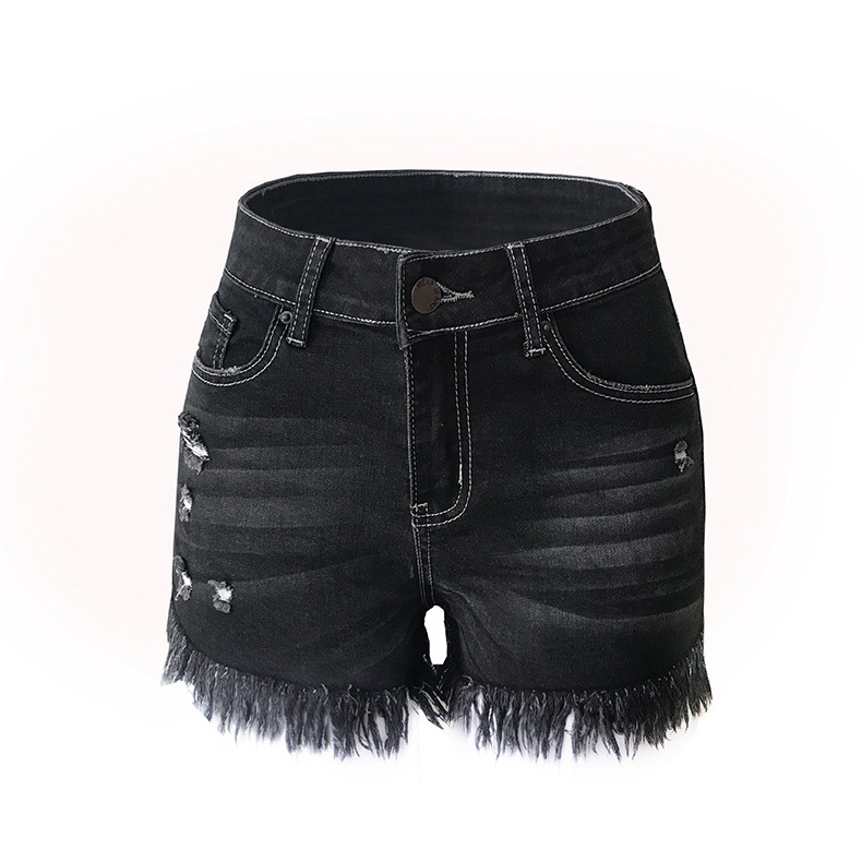 Quần Short Denim Lưng Cao Đính Tua Rua Cho Nữ