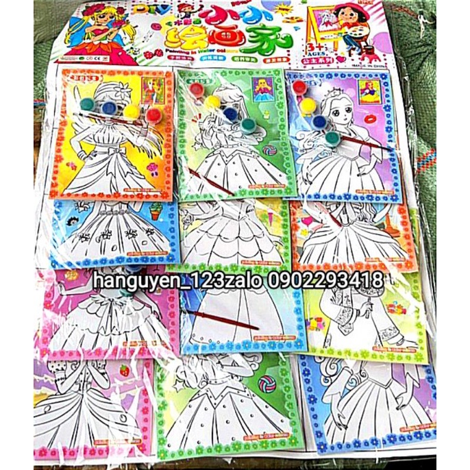 Vỉ Đồ Chơi 12 Bộ Tranh Tô Màu Nước Hình Công Chúa Tuyệt Đẹp