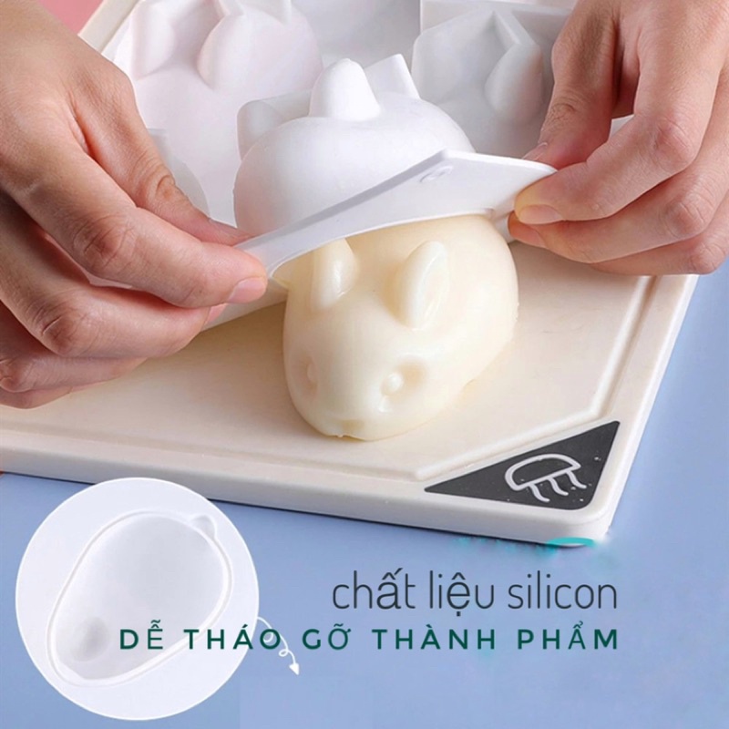 Khuôn silicon hình thỏ heo làm thạch pudding, mousse, làm bánh