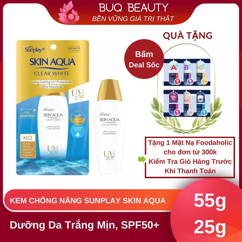 Kem chống nắng Skin Aqua Nắp Vàng - KCN Sunplay Skin Aqua Clear White SPF50+, PA++++55G VÀ 25G