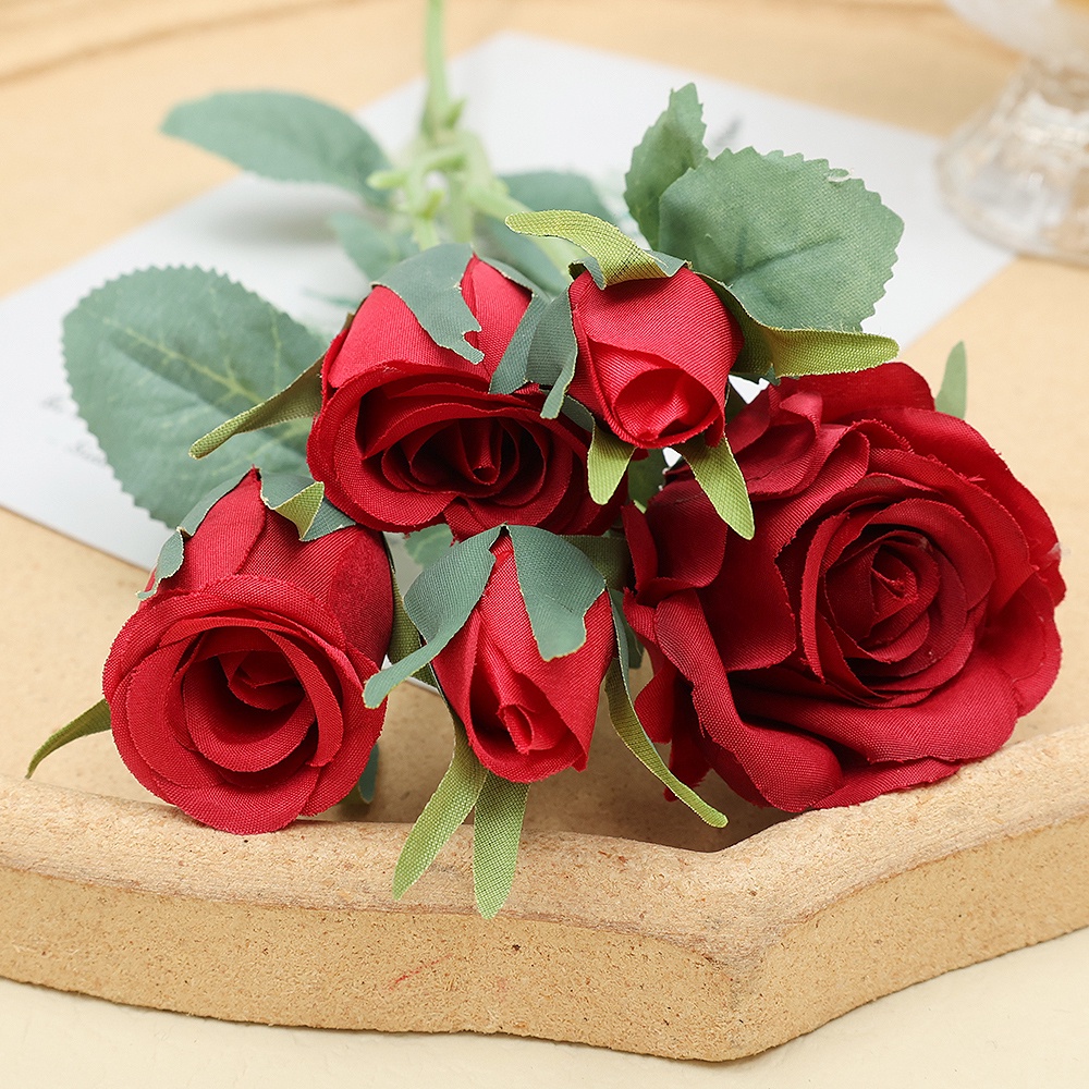 Bó Hoa Hồng Nhân Tạo 1 Nhánh 5 Bông Trang Trí Tiệc Cưới DIY