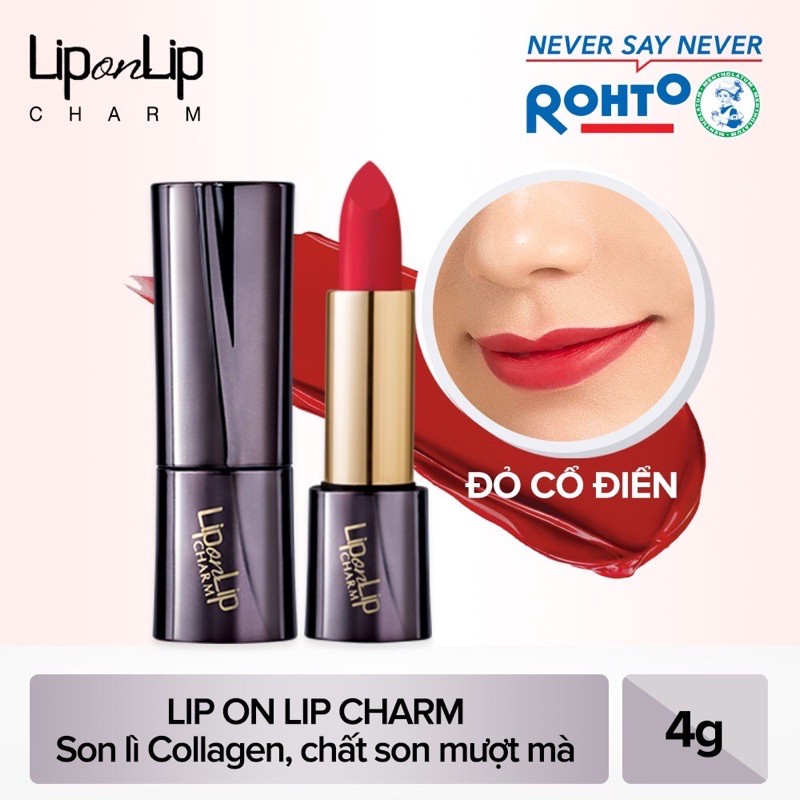 thanh lý - son lì collagen siêu mịn lip on lip charm 4g (đỏ cổ điển)