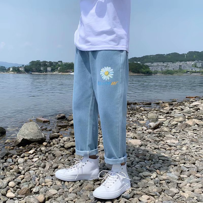 Men's Wide-Length Jeans With Chrysanthemum Print Fashion Personality | BigBuy360 - bigbuy360.vn