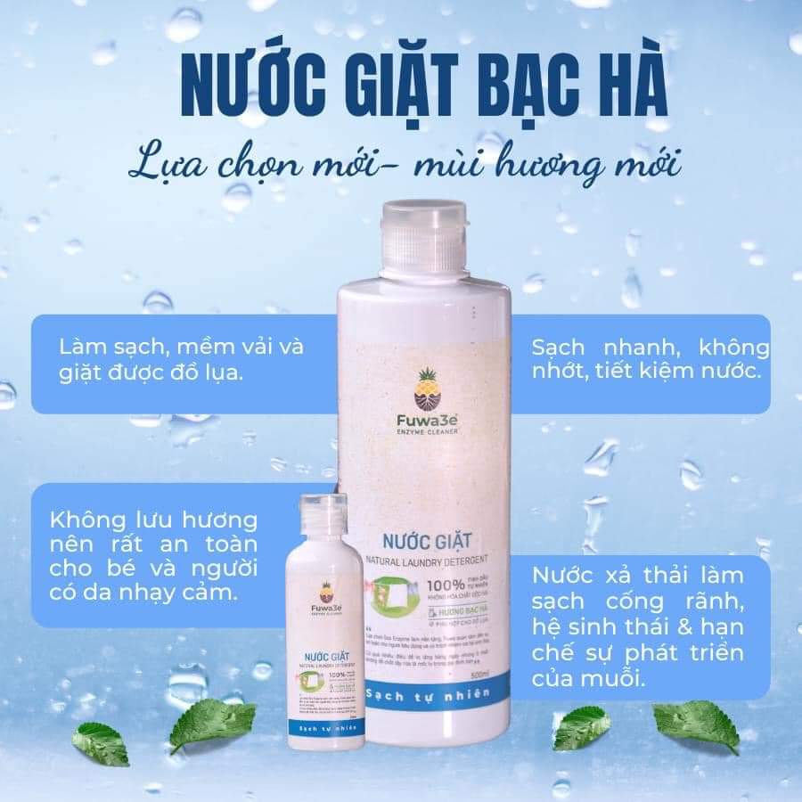 [Mã IC0215 giảm 20K] Nước giặt hữu cơ Fuwa3e  hương bạc hà Cao Cấp chuyên giặt lụa  an toàn cho bé, CUONG FUWA SHOP