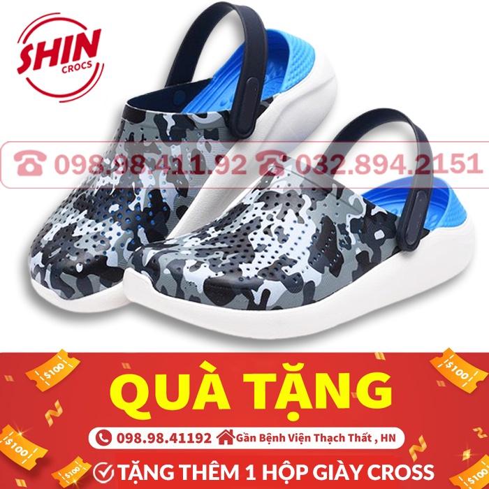 dép cross💖FREESHIP💖dép cross quai ngang họa tiết ràn ri lót xanh dương SHINCR666Z tặng thêm 12 sticker cros cao cấp | BigBuy360 - bigbuy360.vn