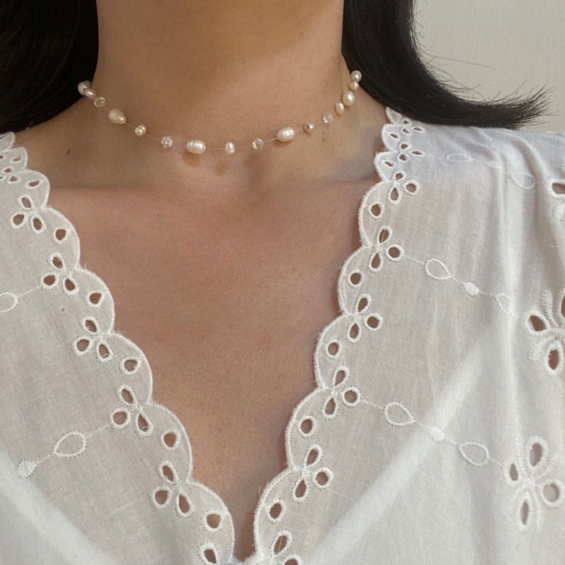 Vòng Cổ Choker Đính Hạt Ngọc Trai Nước Ngọt Tự Nhiên Cho Nữ