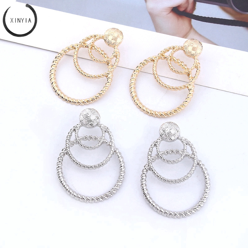 Khuyên tai tròn nhiều lớp phong cách retro