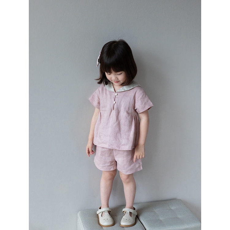 Bộ Áo Thun Tay Ngắn + Quần Short Phong Cách Hàn Quốc Thời Trang Mùa Hè Xinh Xắn Cho Bé Gái