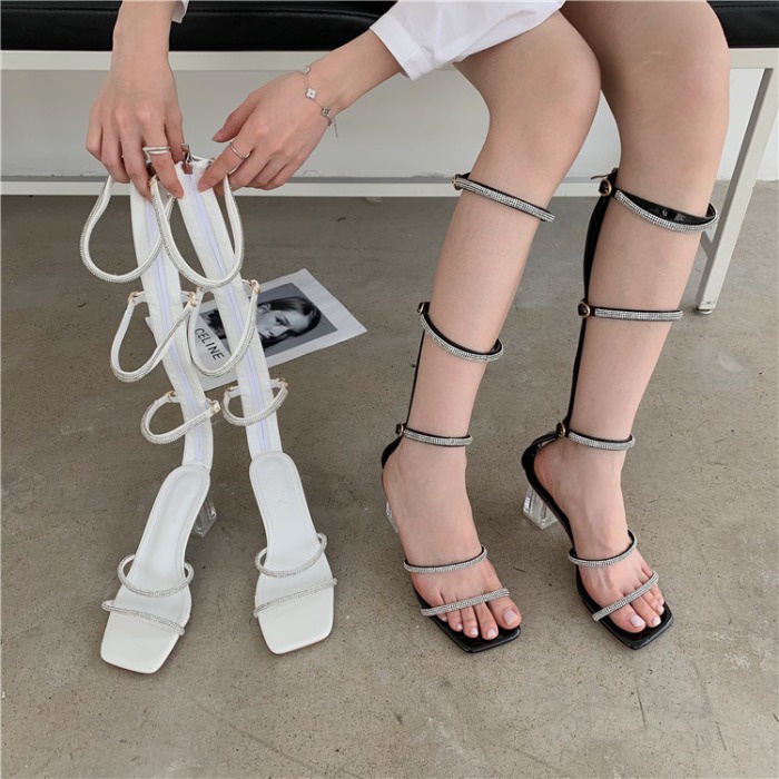 Sandal quai đá đến gối gót trụ 6cm