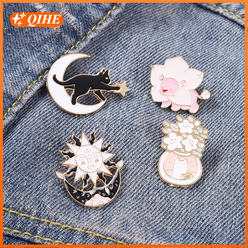 Trâm cài áo QIHE JEWELRY hình động vật mặt trăng ngộ nghĩnh độc đáo đẹp mắt