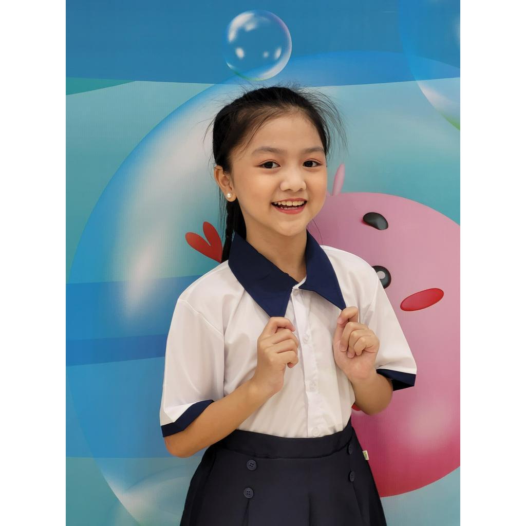 Áo sơ mi bé gái cổ xanh Jadiny