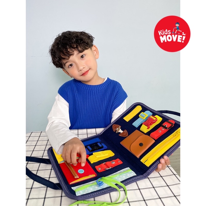 Bảng bận rộn hình chiếc cặp cho bé 14 bài học bằng vải Busy board đồ chơi giáo dục Montessori cho trẻ em 1-3 tuổi