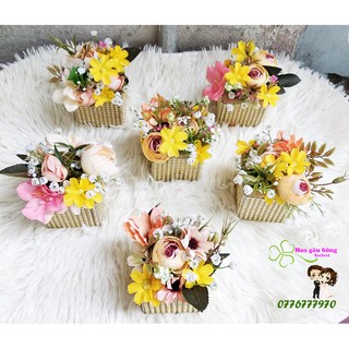 Combo 6 bình hoa gỗ tone vàng trang trí