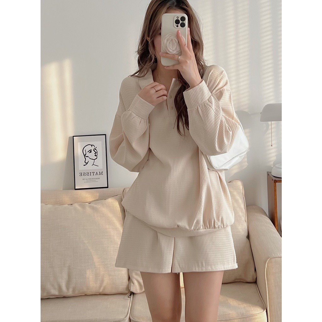 [SẴN/VIDEO] SET BỘ ÁO POLO DÀI TAY KÈM QUẦN ĐÙI CHẤT TỔ ONG SIÊU MỀM