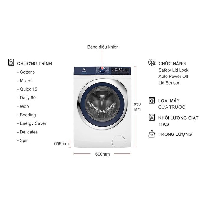 Máy giặt lồng ngang Electrolux 11Kg EWF1142BEWA