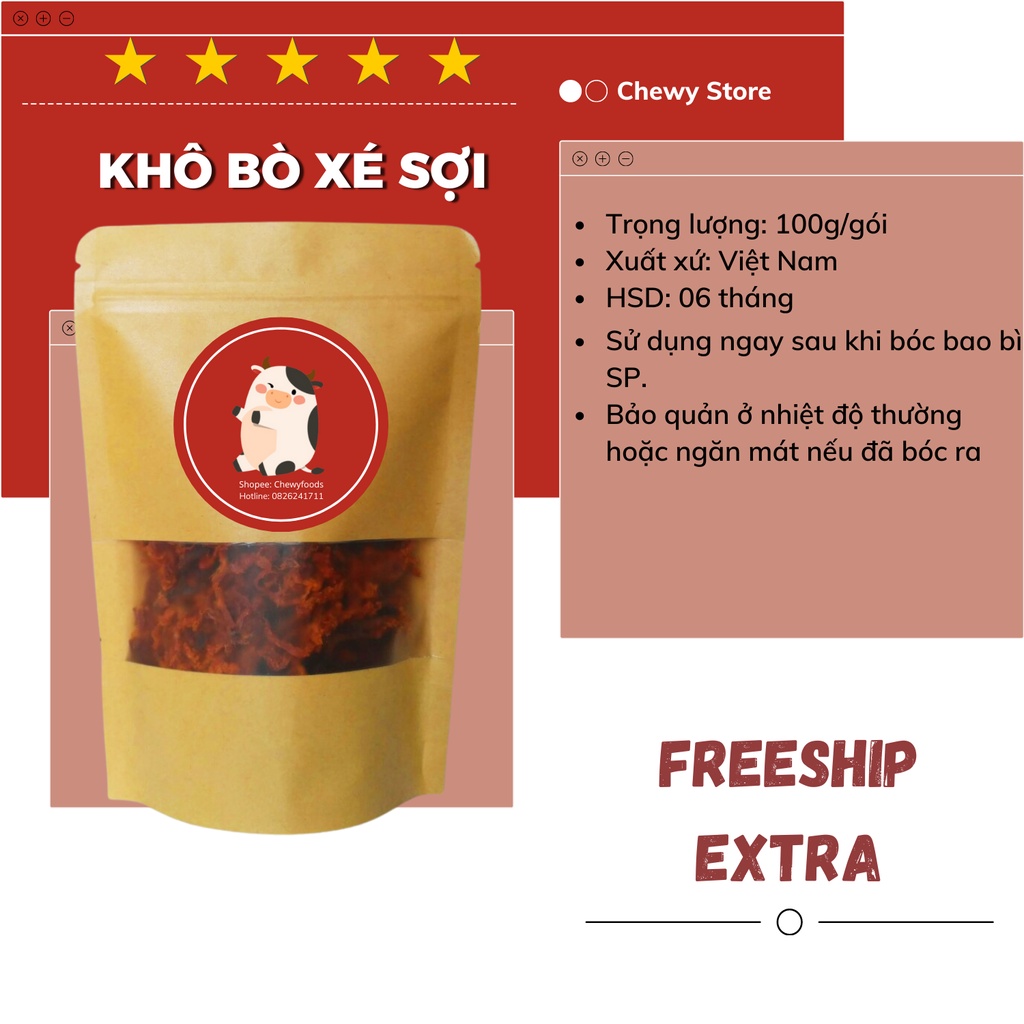 250gr Khô bò xé sợi Chewyfoods - Khô bò cay | BigBuy360 - bigbuy360.vn