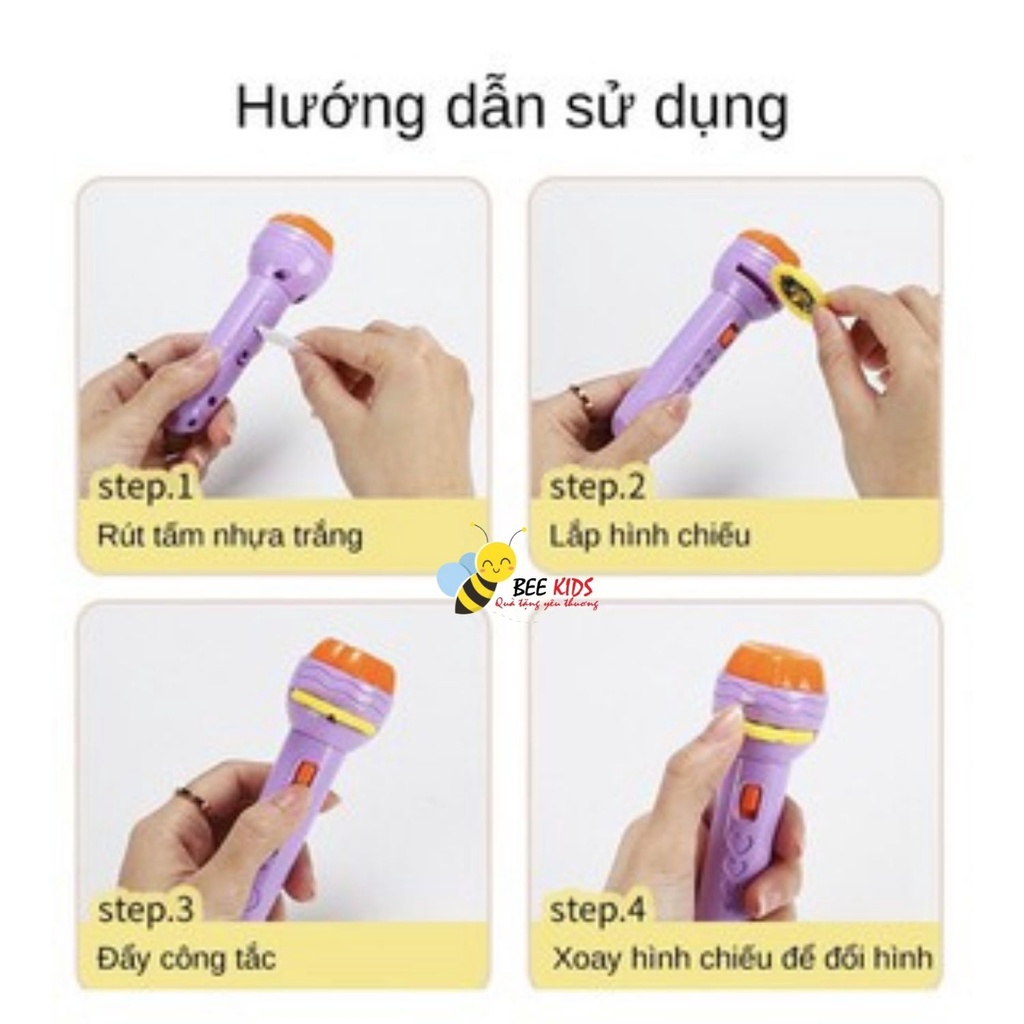 Đèn Pin Chiếu Hình 3D Sắc Nét Cho Bé Với 3 Thẻ Chủ Đề Tương Ứng Với 24 Hình Khác Nhau Thông Minh Cho Trẻ BEEKIDS