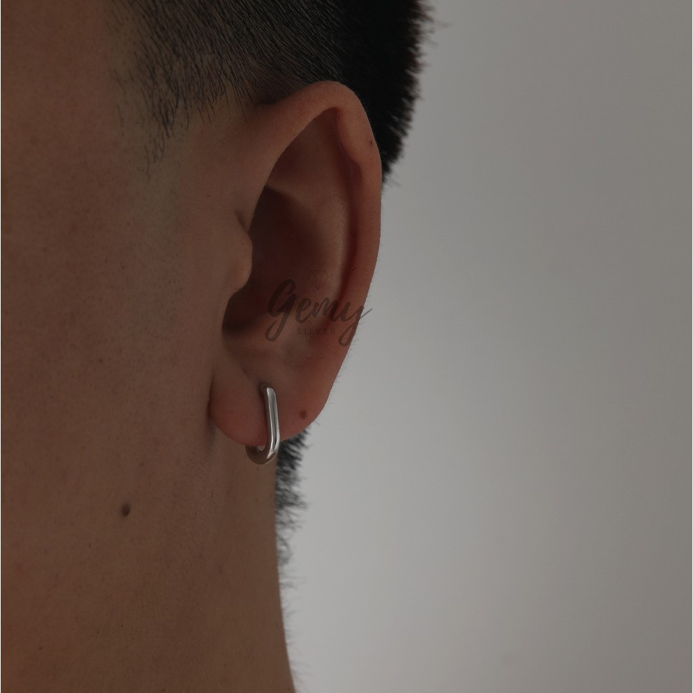 Khuyên tai tròn nam bạc 925 hình Ellipse đơn giản, cá tính, unisex (1 chiếc) | GEMY SILVER KN30
