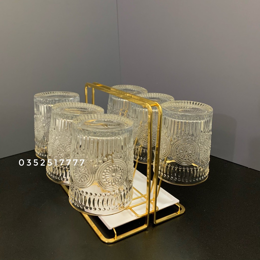 Giá úp cốc inox mạ vàng , giá úp 6 cốc tiện lợi( giá không kèm cốc):19.20