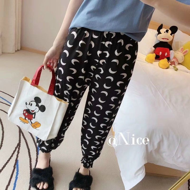 Quần Lụa ulzzang Bo Gấu Hoạ Tiết Dễ Thương