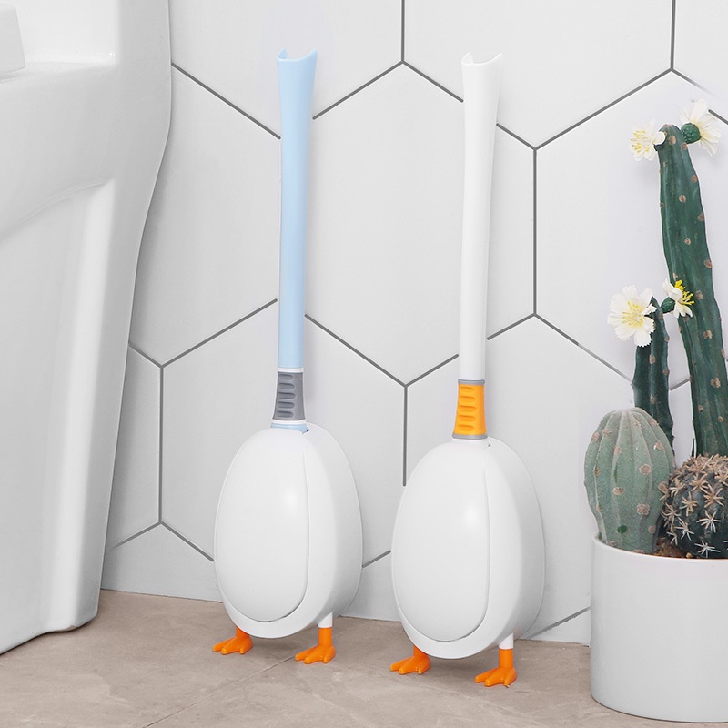 Bàn chải vệ sinh toilet, cọ bồn cầu bằng silicone hình chú vịt kèm hộp đựng tiện dụng