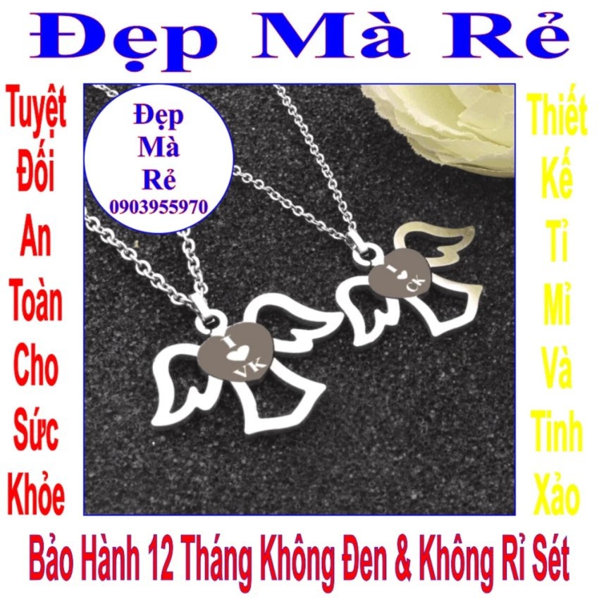 Dây chuyền cặp hình thiên sứ tình yêu khắc chữ I LOVE CK / VK màu trắng (2 dây) - DCC00038T035069