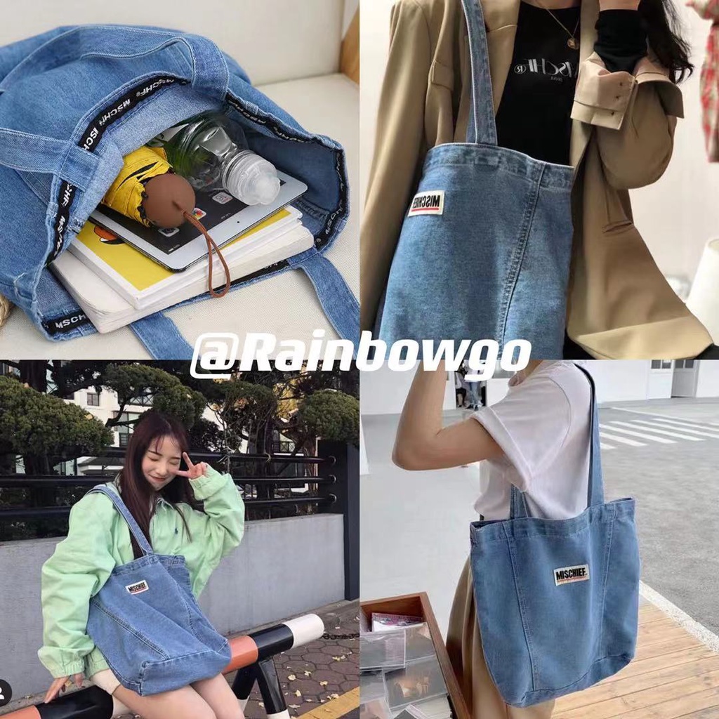 SALE Túi vải Túi xách vải denim cỡ lớn thời trang Hàn Quốc cho nữ Công suất cao 2022