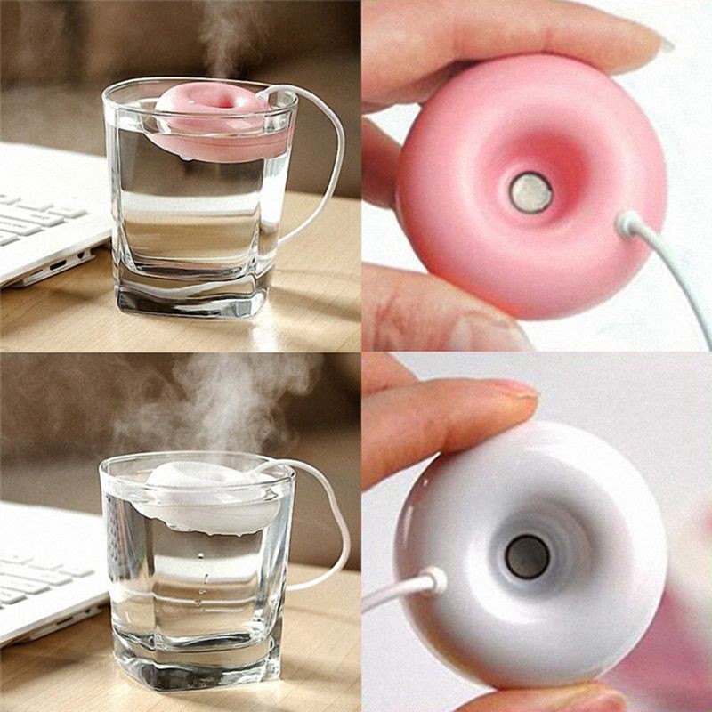 Máy phun sương tạo ẩm không khí hình bánh donut cổng sạc USB