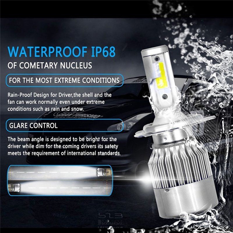 Protectionufancy 2PCS COB H4 C6 10800LM 36W LED Car Headlight Kit Hi/Lo Turbo Light Bulbs 6000K ABC