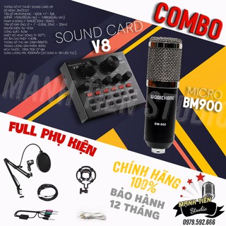 TRỌN BỘ BM900 + SOUNDCARD V8 + FULL PHỤ KIỆN