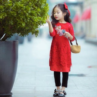 Áo dài cách tân ren cho bé gái (cả quần)