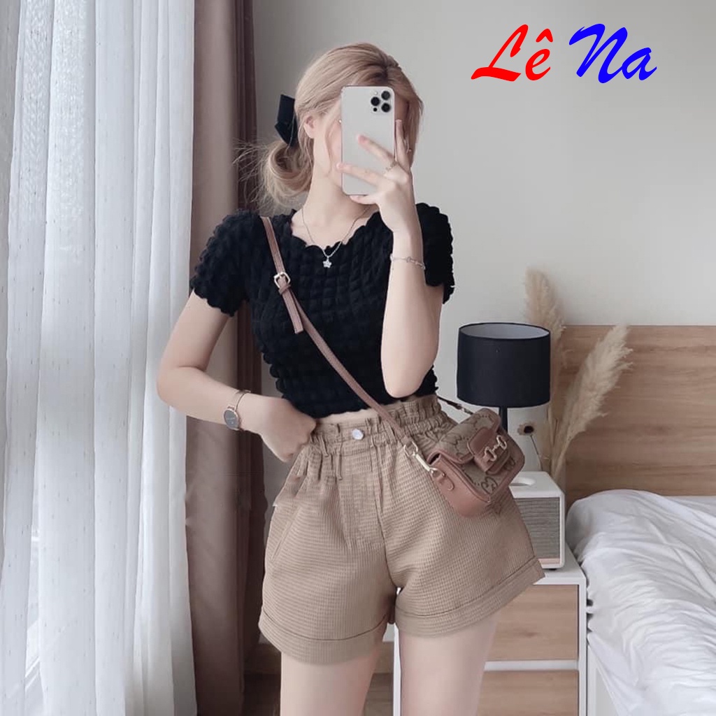 Set Đồ Nữ Áo Croptop Xốp Quần Đùi Nữ Ống Rộng UK alohashop91