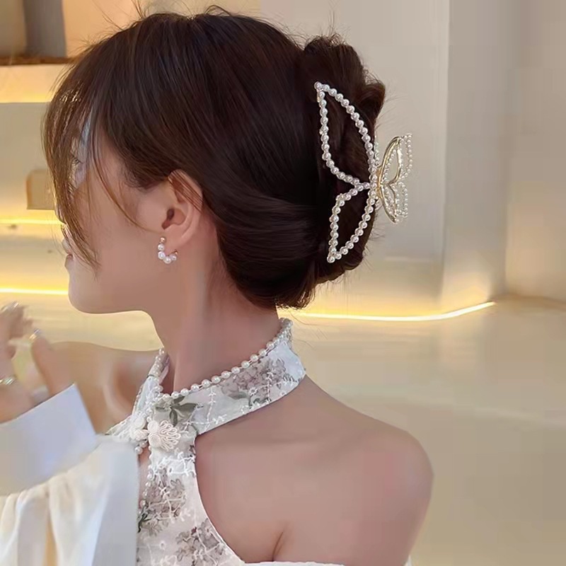 Kẹp Tóc Càng Cua Lớn Hình Bướm Đính Ngọc Trai