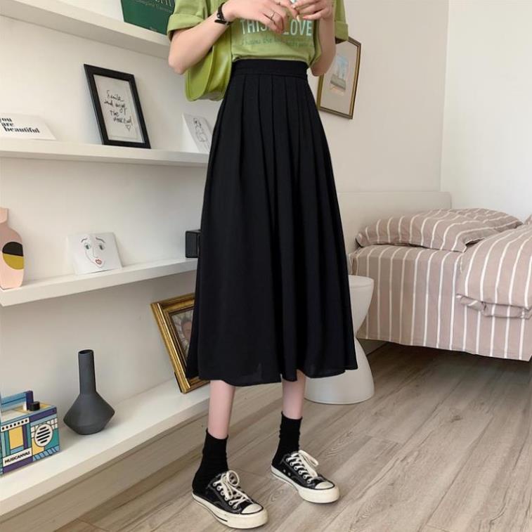 Yena Chân Váy Midi Chữ A Lưng Cao Xếp Ly Phong Cách Hàn Quốc Thời Trang Cho Nữ | BigBuy360 - bigbuy360.vn