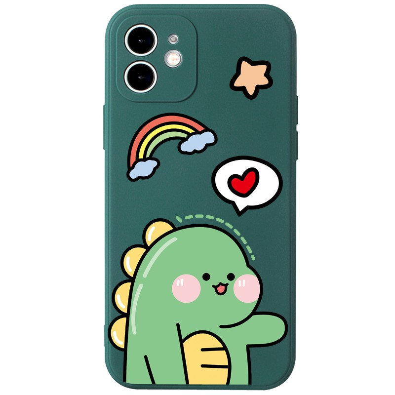 JURSUE Silicone Soft Case Apple iPhone 12 11 Pro Max X XR XS Max SE 2020 8 7 6 6S Plus + Shockproof Dinosaur Couple Cute Phone Cover Matte Casing ip ip6 ip6s ip7 ip8 ip11 ip12 Y1119