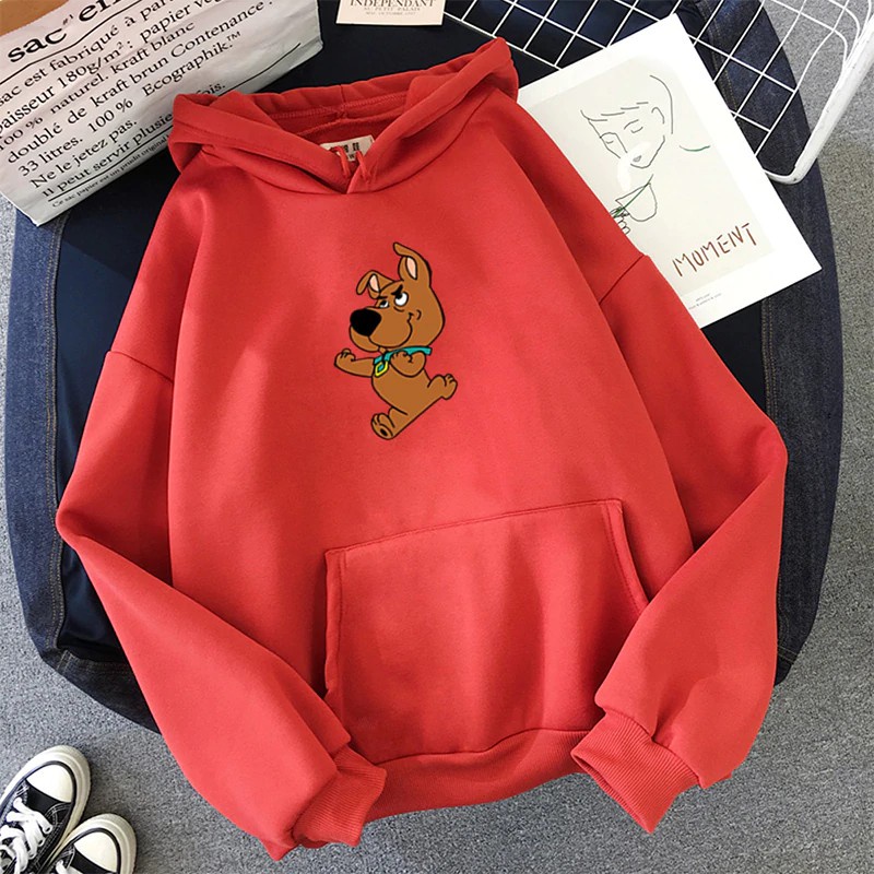 Áo Hoodie Nữ form rộng Cotton Nỉ da cá (Kèm hình thật chất áo có Logo Thương hiệu) Họa Tiết Chó dễ thương