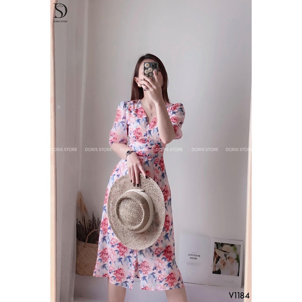 Đầm tơ hoa dáng ôm cúc ngọc xẻ trước hàng thiết kế 2 lớp | BigBuy360 - bigbuy360.vn