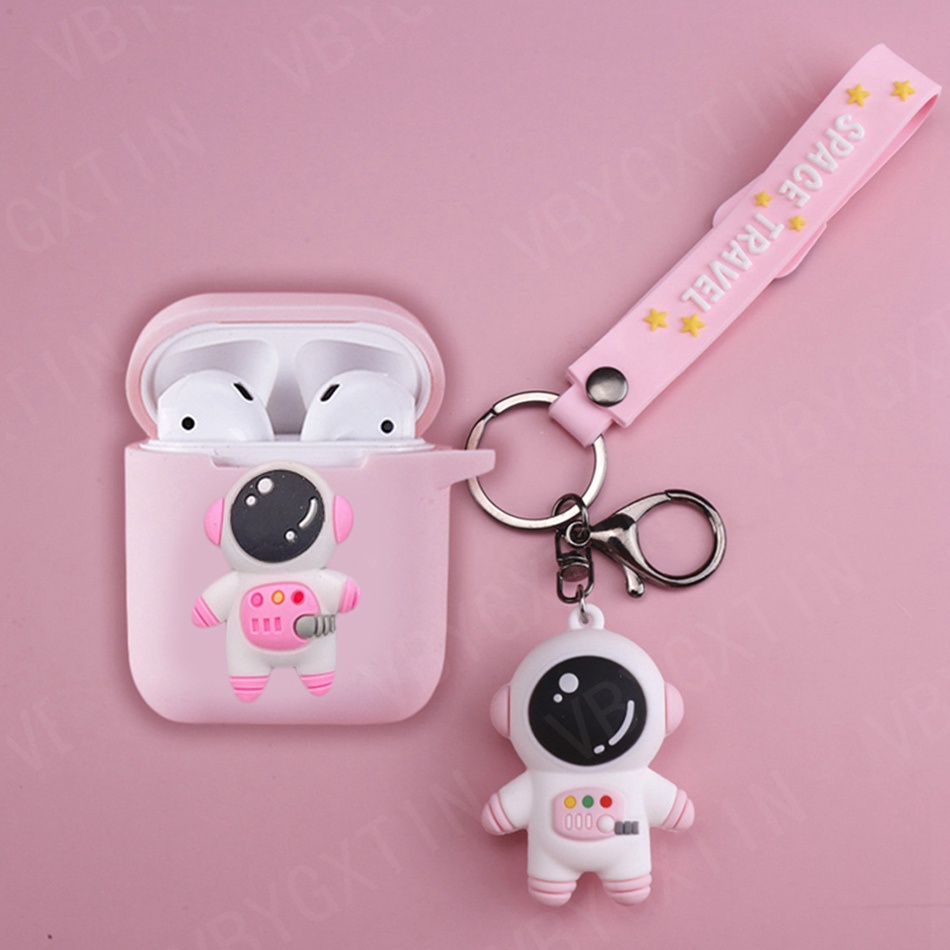 Vỏ Bảo Vệ Hộp Sạc Tai Nghe Redmi Buds 3 Bằng Silicon Hình Phi Hành Gia/Mèo/Cún/Gấu Trúc Có Móc Khóa