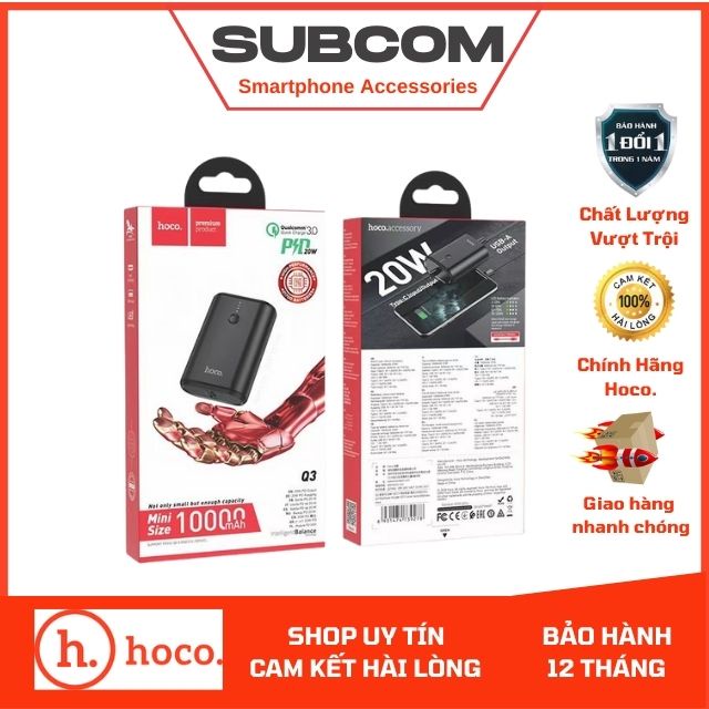 Pin Dự Phòng Hoco Q3 Sạc Nhanh PD20W/3A Đèn LED Báo Pin Tích Hợp 2 Cổng USB/Type-C 10000mAh