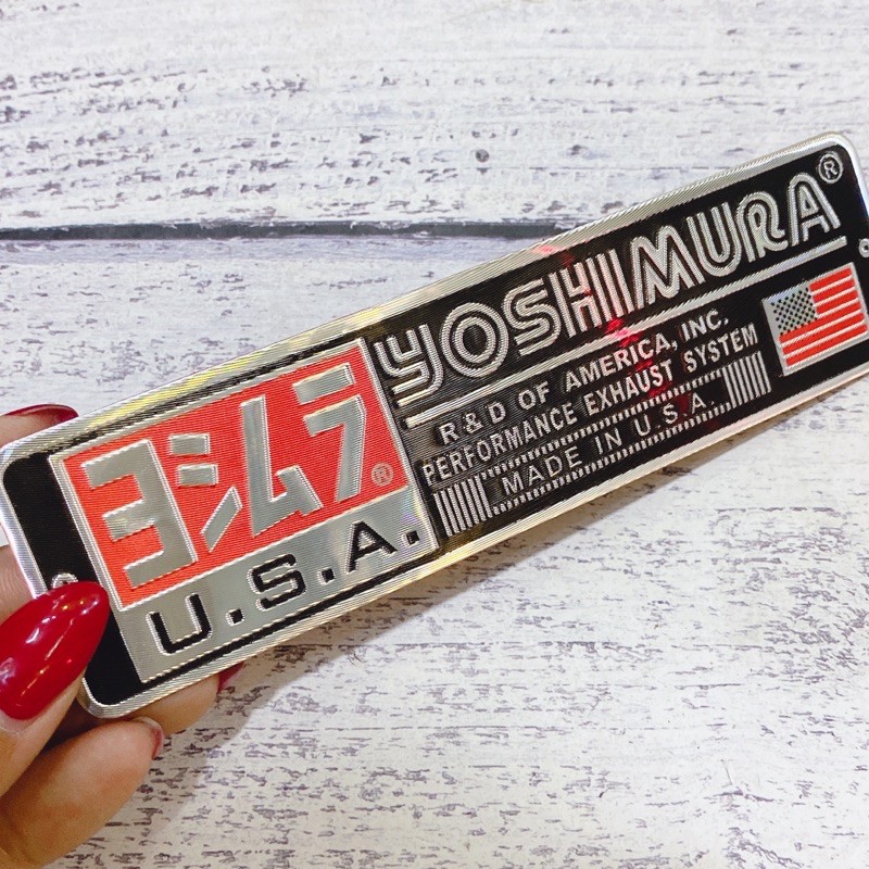 Decal tem nhôm dán pô xe chịu nhiệt siêu bền đẹp chữ Yoshimura 14x3.8cm