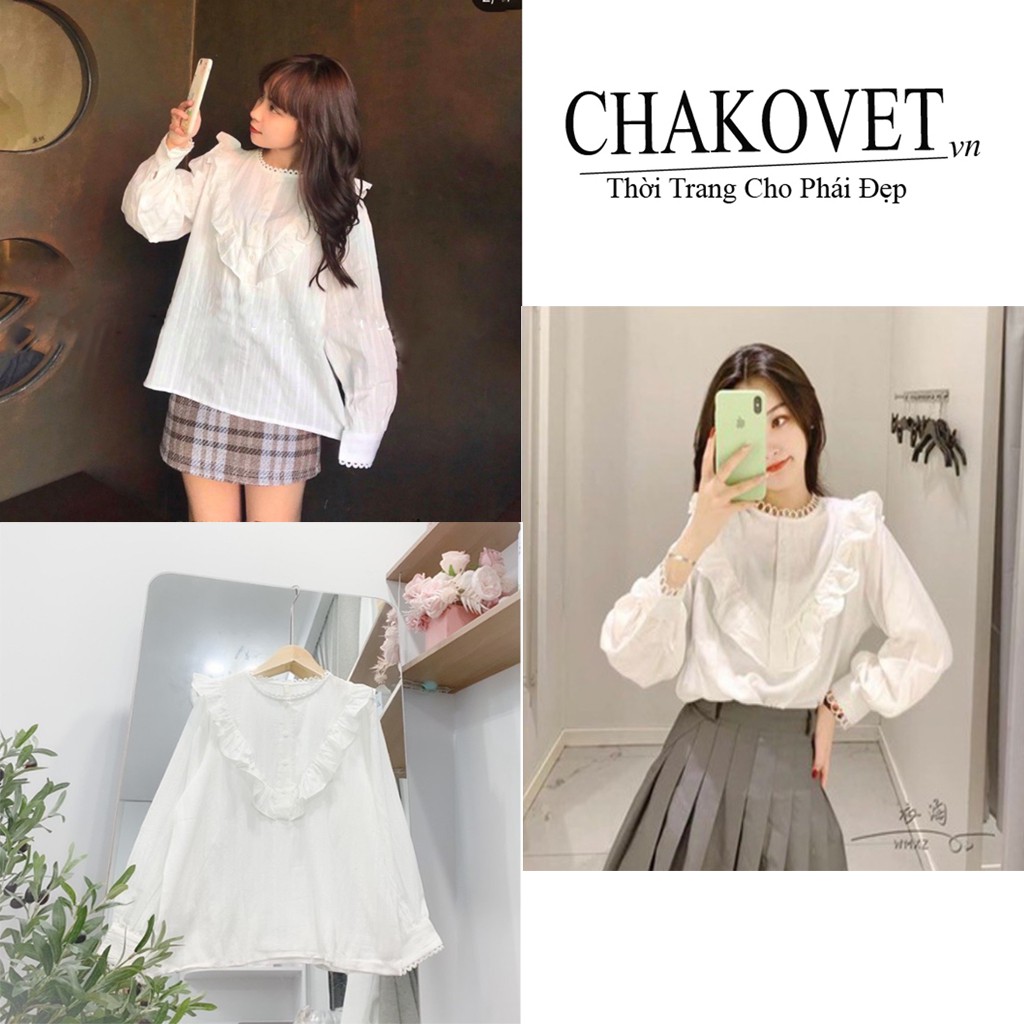 Áo sơ mi trắng cổ bèo cka157, kiểu áo nữ dài tay cá tính thanh lịch sang chảnh phong cách Hàn quốc freesize, áo form đẹp