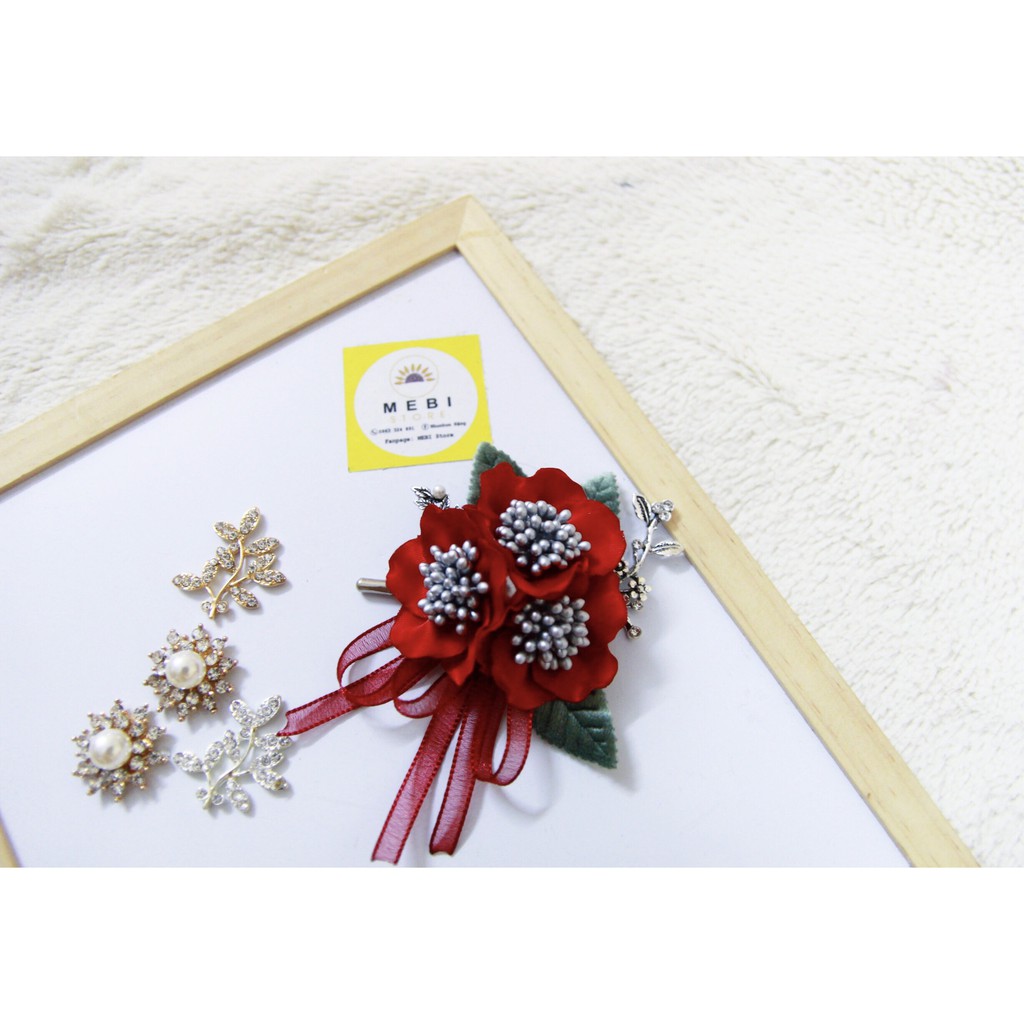 (Ảnh thật 100%) Hoa cài áo handmade mẫu hoa rb chùm 3 bông mix ruy băng voan siêu xinh