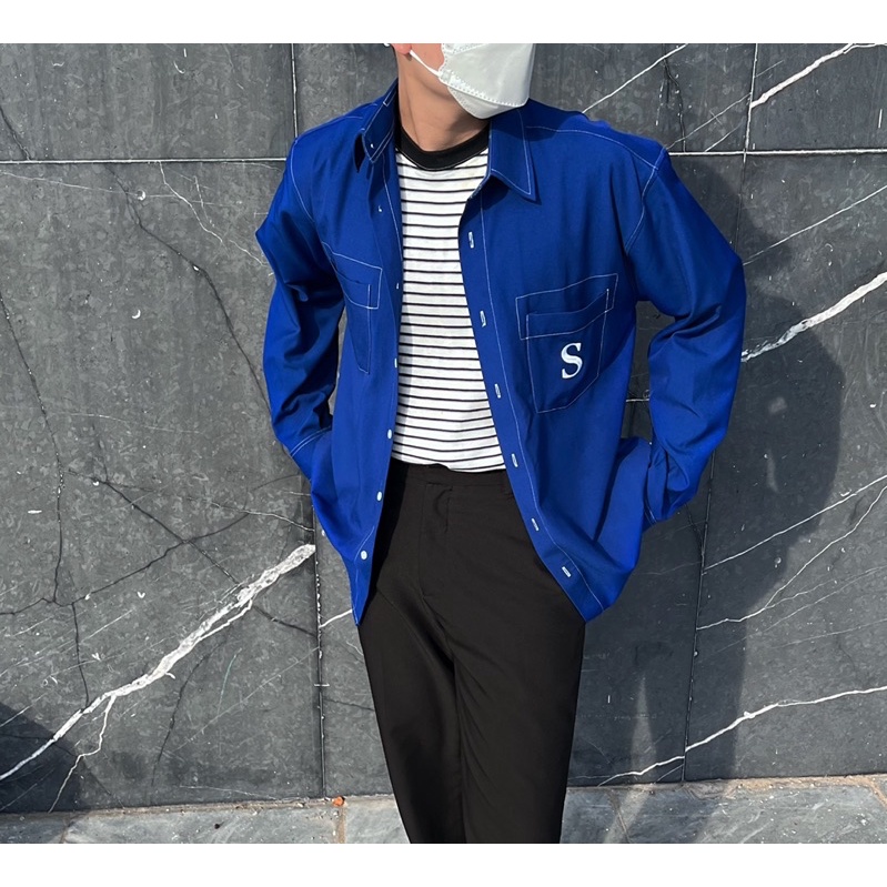 SIAM ÁO SƠMI DÀI TAY FORM RỘNG  THÊU CHỮ S NAM NỮ ĐỀU BẬN ĐƯỢC