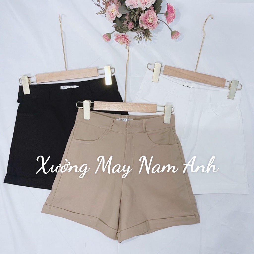 Quần Shorts Nữ Gập Gấu Chất Vải KaKi Đẹp Cạp Cao Lên Form Xinh