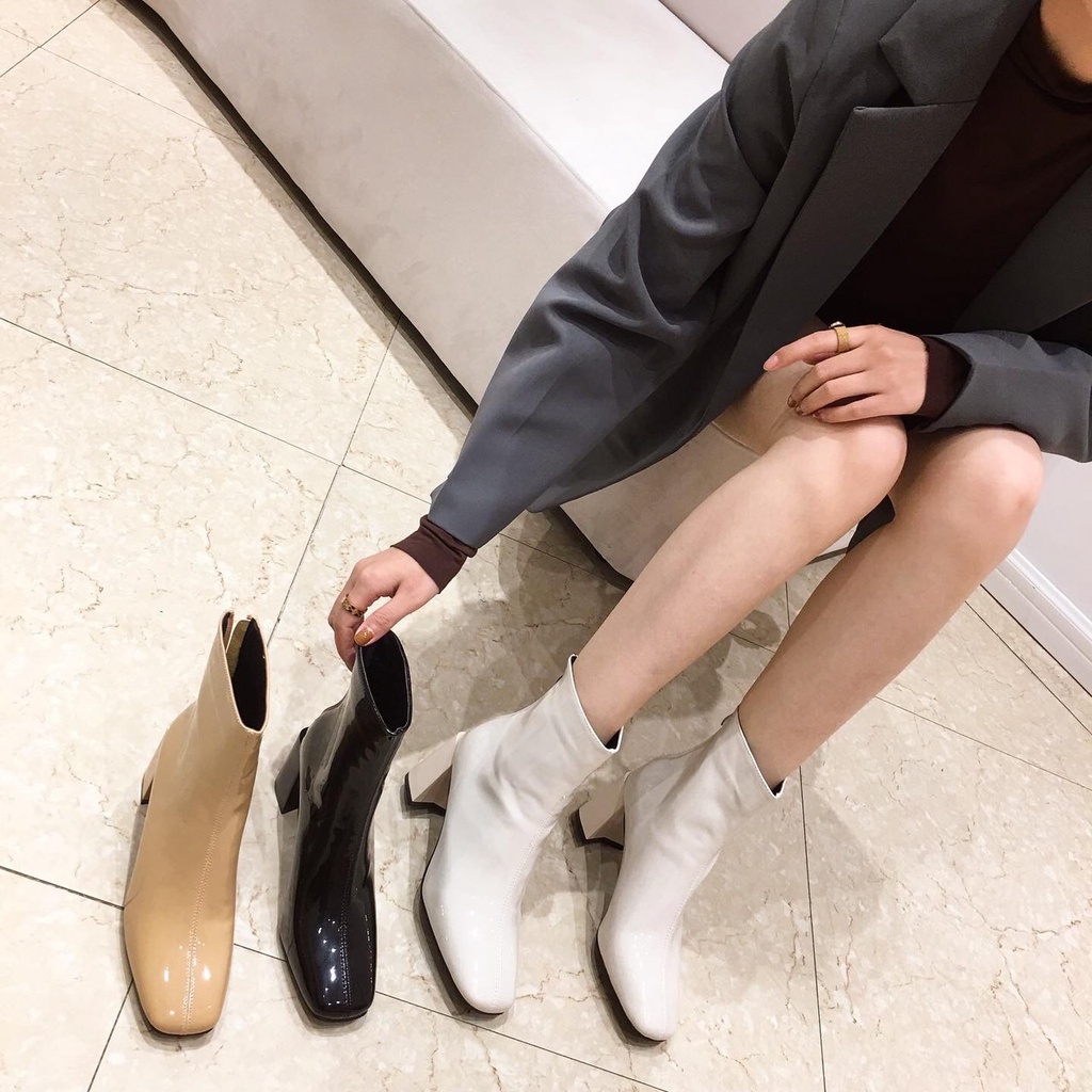 Bốt da cổ lửng mũi tròn sanh chảnh mới Full hộp gót cao 7cm (H11) | BigBuy360 - bigbuy360.vn