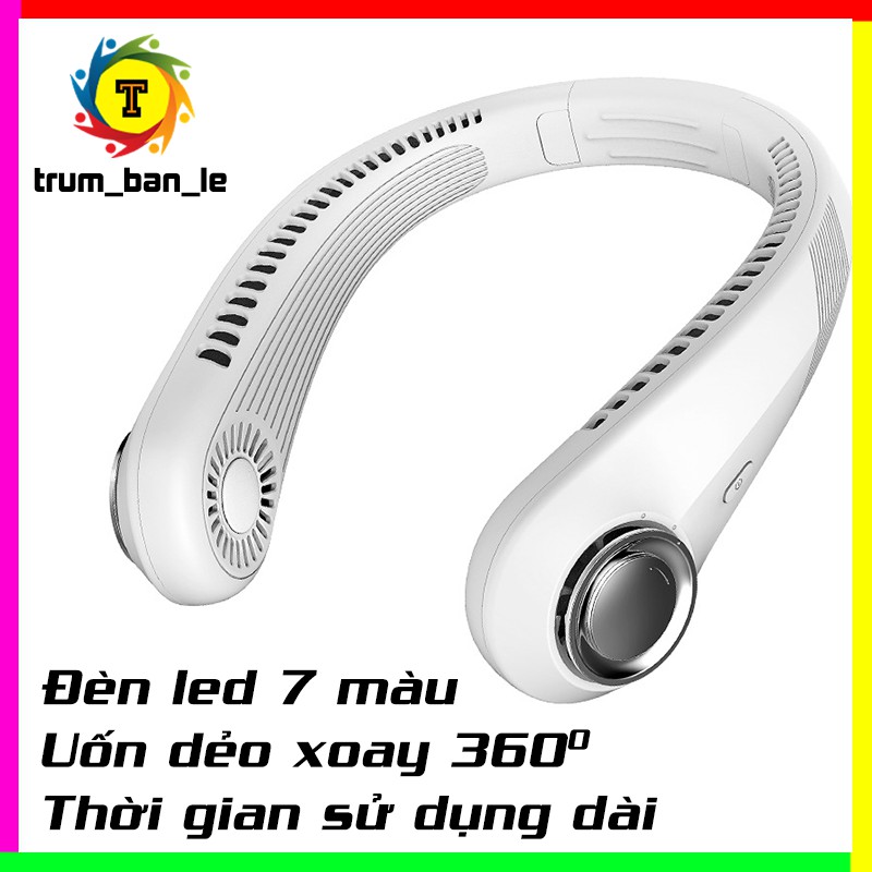 Quạt Đeo Cổ Led 7 Màu 💠NEW💠 Quạt Treo Cổ Không Cánh, Uốn Dẻo, Tặng Cổng Sạc Type-C, 3 Chế Độ Mát [Bảo Hành 12 Tháng]