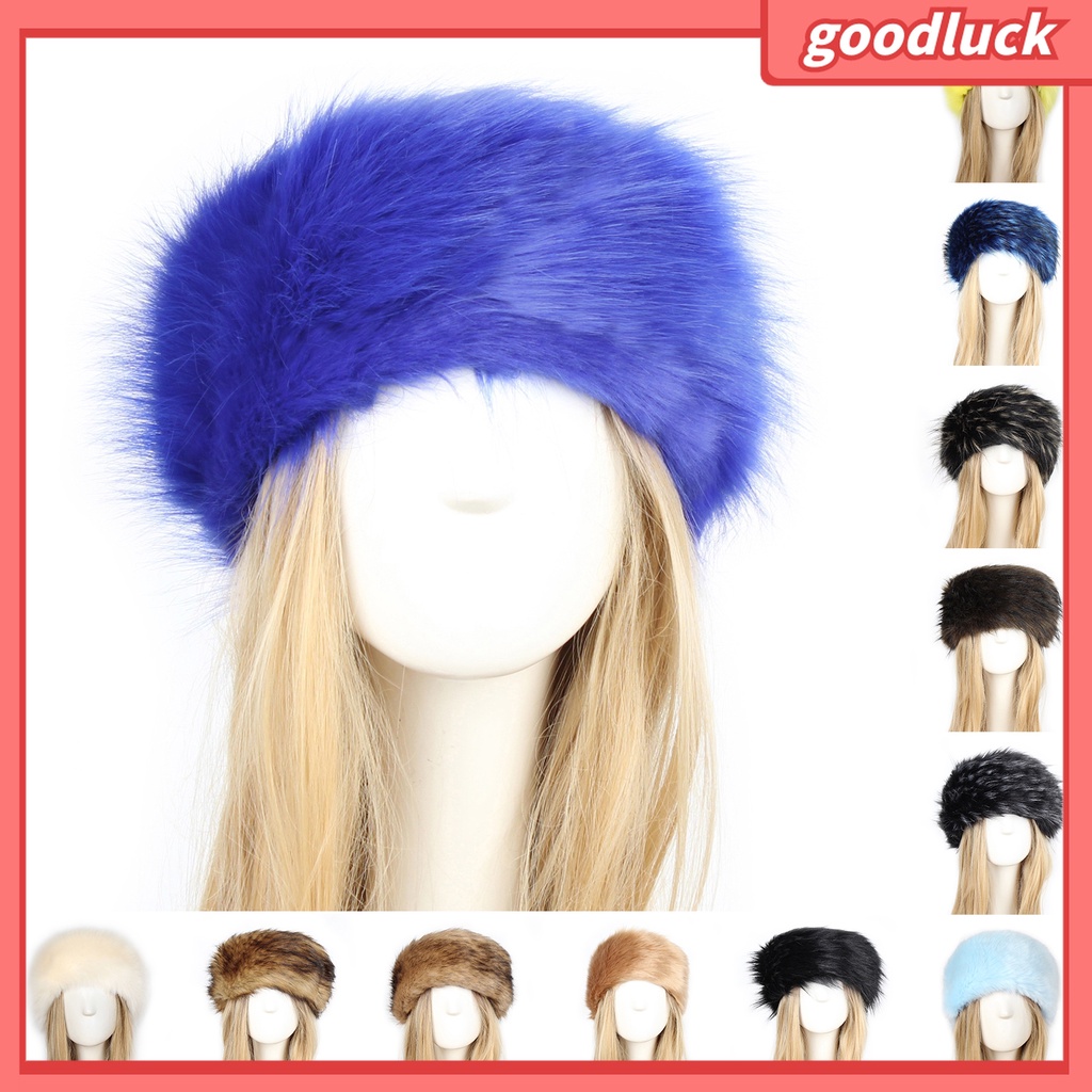 &lt; Golu &gt; Mũ Turban Rộng Vành Dày Phối Lông Giả Trượt Băng Đô Cho Nữ
