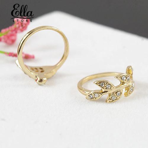 Ellastore 3Pcs Fashion Women's Alloy Gold/Silver Rhinestone Leaf   Ring