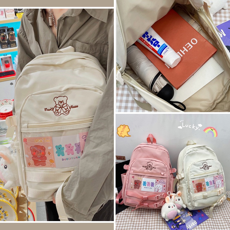 [TẶNG MÓC KHÓA] Balo Ulzzang Gấu Trơn 1 Màu Chống Thấm Nước, đi học, Màu sắc nổi bật, dễ thương (Hàng Taobao Có Sẵn)